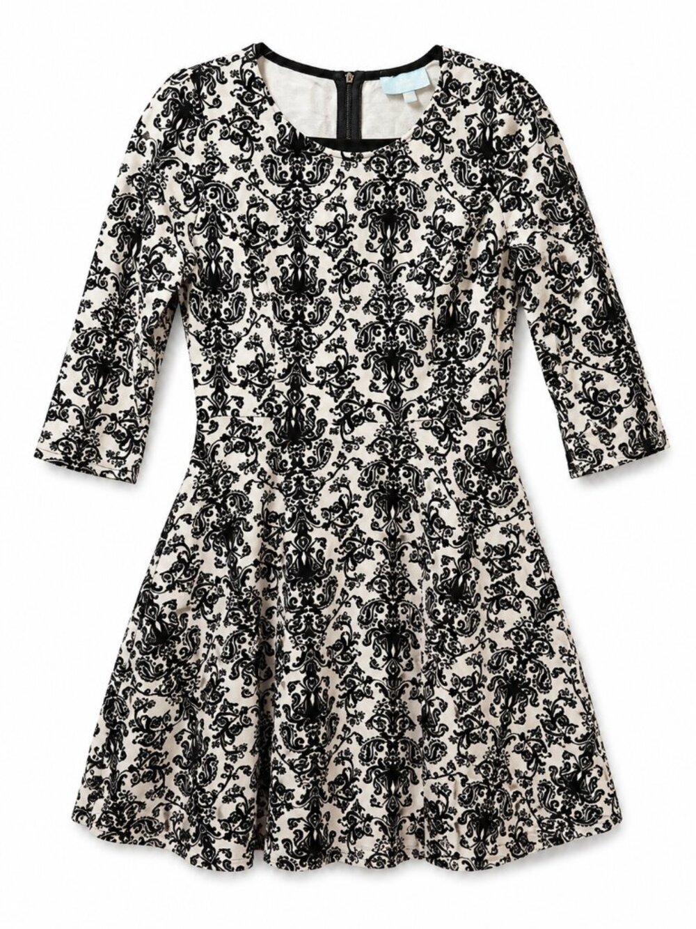 Skies Are Blue Black Cream Baroque Fit & Flare Velvet Dress Size XS